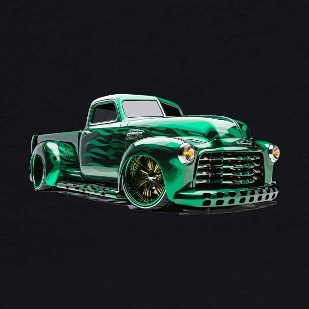 Low Rider Truck Green Hot Rod Pickup Truck Classic Truck by Tees 4 Thee